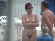 Cute Mature with Full Bush Nude by the Pool