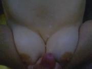Amateur shoots cumload on her big tits