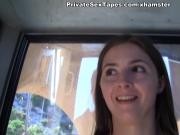 My girlfriend slut does BJ in a cable car scene 1