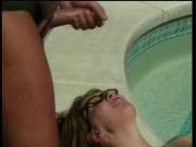 Cute cock sucking chick gets fucked and her face creamed by the pool