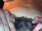 Closeup hairy pussy fingering