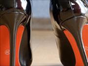 Sexy Black Fetish heels with red soles and stockings