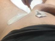 Brazilian Waxing of a Big Cock Part 3 She smacks my big Dick