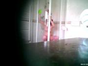 Chubby Brunette takes a Shower - Spy Cam Clip