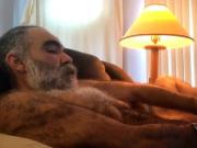 Hairy daddy bear strokes on cam