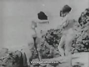 Three Naked Girls and Gloryhole in Beach Cabin Vintage