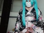 Diapered Miku femboy in kimono and diaper