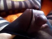 Handjob and cum in striped pantyhose