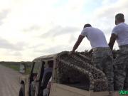 Military studs assfuck and cocksuck outdoors