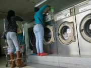 Laundromat Creep Shots 2 sluts with round asses and no bra