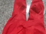 Jizz on My girlfriend Red mermaid satin dress