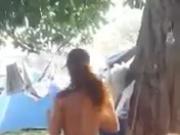 Nude girl dancing outdoor