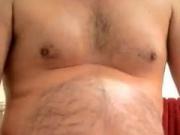 Bloated hairy old man belly quick cum shot