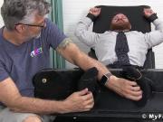 Bearded businessman tickled hard while bound and helpless