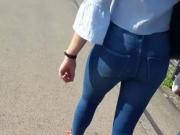 Perfect ass in tight skinny jeans and heels of french teen