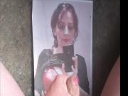 Cumshot tribute on photo of my horny girlfriend