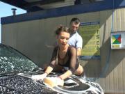 Pretty young french babe hard sodomized in a carwash