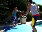 Athletic straight jock facefucked outdoors