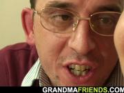 POV threesome with chubby big tits old woman