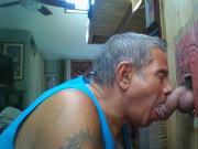 Older man at his gloryhole worships dick