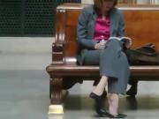 Candid Shoeplay Seated Dipping at Trian Station Feet Face