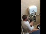 Caught - Guy jerking and cumming with a laptop Public WC