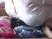 cumshot in box of color bras + slow motion