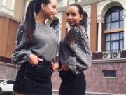 Sexy russian twins in short skirts and high heels