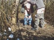 A older man wite a big dick in the woods