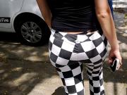 SDRUWS2 - BIG BUT AND BLACK THONG ON CHEQUERED PANTS