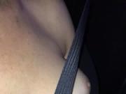 Wife flashing tit in car for truckers