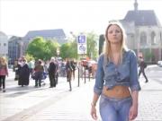 Hot Blonde wears a painted jeans in public