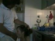 Amateur couple fucks in kitchen