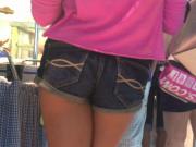 Tight teen wearing shorts in mall