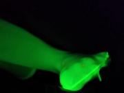 Glow in the dark nylon footjob