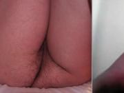 Interracial on bed, hairy ass and legs of Cameon