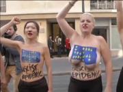 Topless FEMEN protesters in Paris