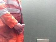 slow motion piss in work gear