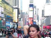 Busty Latina gets her tit painted blue on Times Square