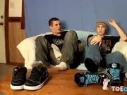 Studs touch their toes gently while masturbating wildly too