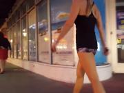 Candid voyeur amazing blonde milf spandex walking