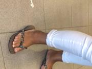 Candid latina mature feet french pedicure close-up