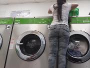 Latina teen at the laundromat