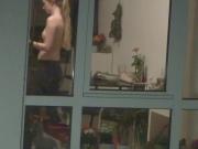 Window voyeur: Teen neighbour showing her small tits