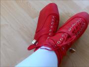 Rubberdoll Monique - heelless red ballet boots