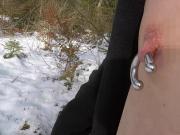 Play With My Pierced Nipple In The Snow