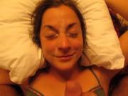 cute girl gets big facial in her eyes