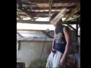 Twink wanking off in the shed