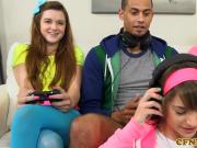 Gamergirls dominating black dick in fourway