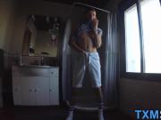 Solo twink plays with his ass and cock under the shower